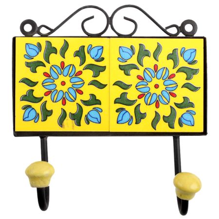 Yellow Turquoise Floral Tiles Hooks